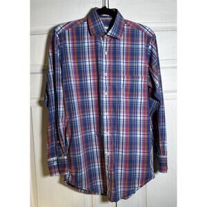 Peter Millar Plaid Button Down Shirt Men's Small Gingham Long Sleeve Cotton Knit